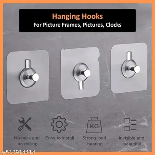 Pack of 10 Punch-Free Adhesive Screw Sticker Hooks for Tool-Free Wall Mounting