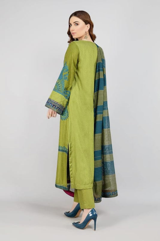 Teal blue striped lawn dupatta detail.