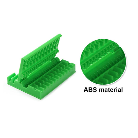 Meat piercing tool being used to make uniform chicken boti skewers.