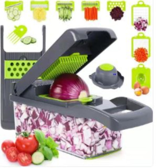Uniformly Chopped Onions and Cucumbers using a Professional 14-in-1 Manual Kitchen Cutter