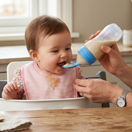 Portable Baby Food Dispensing Spoon - Silicone Squeeze Bottle for Cereal, Puree & Milk - Mess-Free One-Hand Feeding Tool