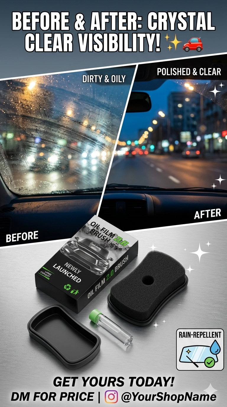 Professional Car Glass Oil Film Removing 2.0 Brush with built-in sponge for deep cleaning windshields