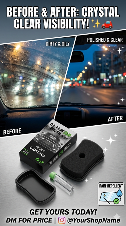 Professional Car Glass Oil Film Removing 2.0 Brush with built-in sponge for deep cleaning windshields