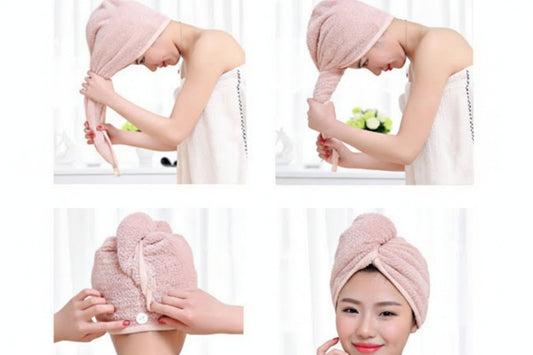 Quick-Dry Microfiber Towel Wrap with Button Closure for Secure Hair Drying