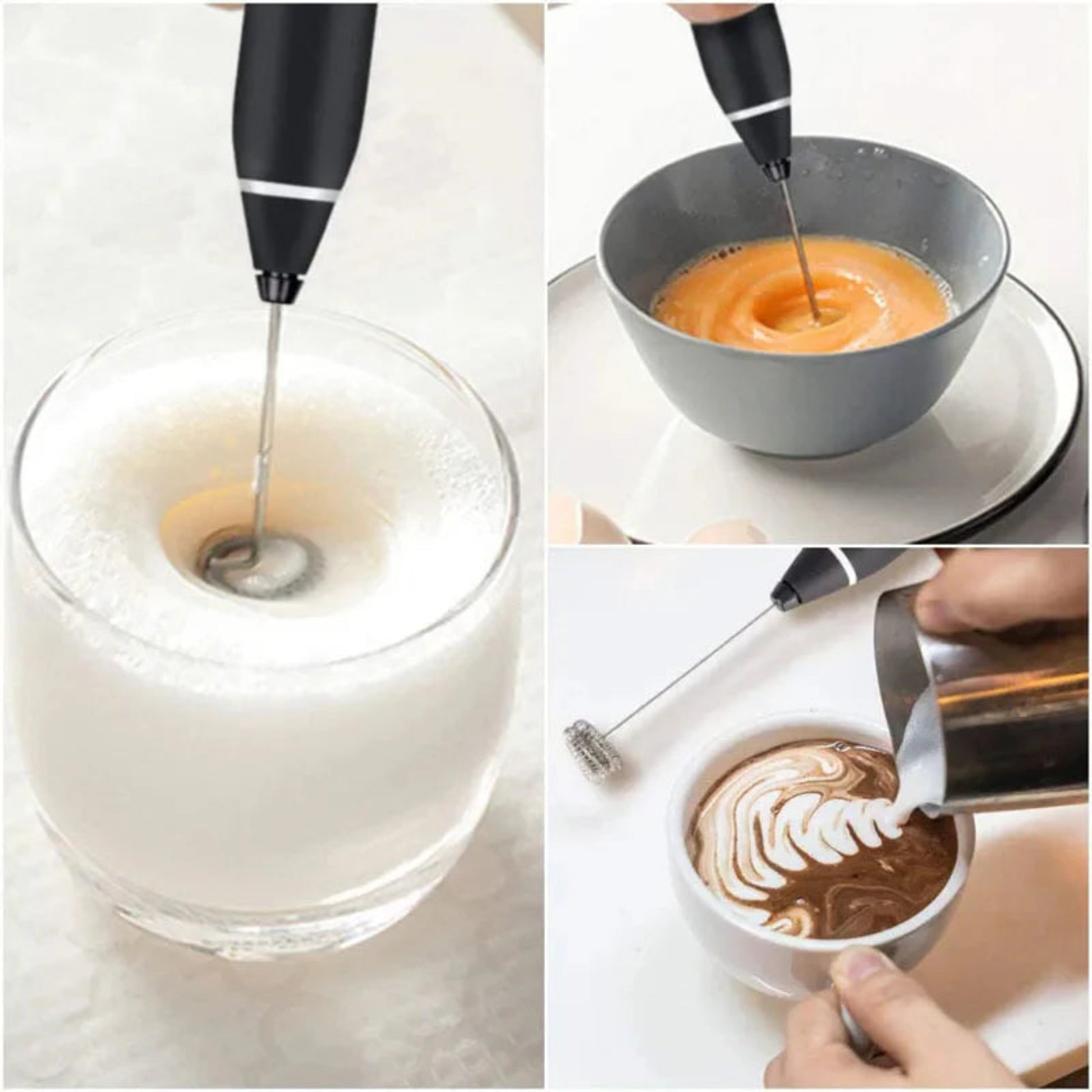 Handheld Milk Frother Creating Rich Foam for Cappuccino and Latte Coffee