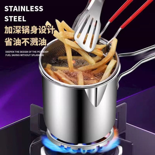Japanese Style Stainless Steel Mini Deep Fryer being used on an Induction Cooktop