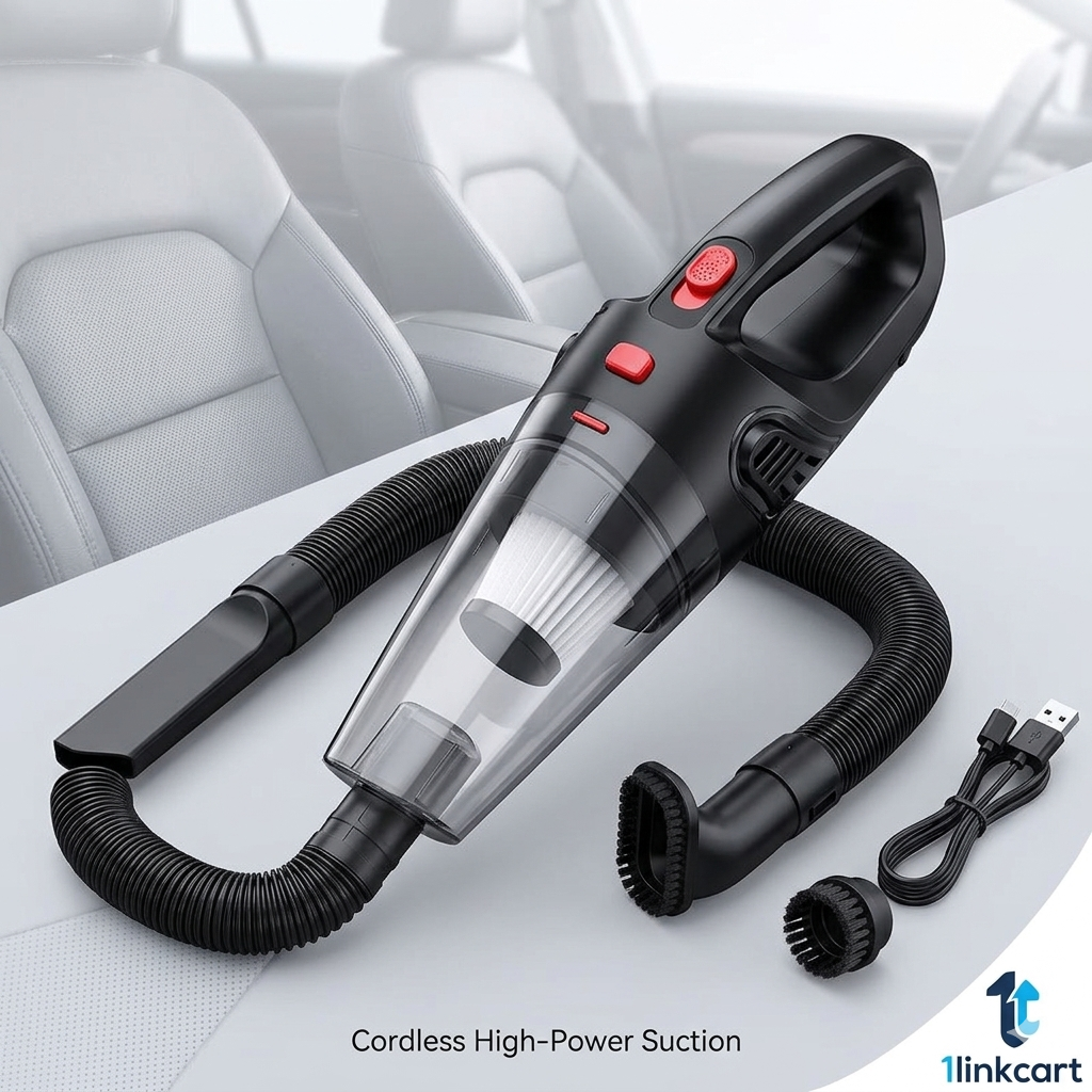Portable Car Vacuum Cleaner with flexible hose cleaning car seats