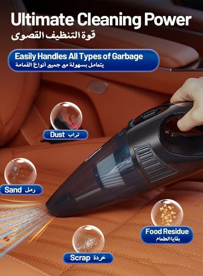 Handheld cordless vacuum cleaner for car interior dust removal