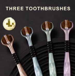 3-sided toothbrush head showing 3D curved bristles