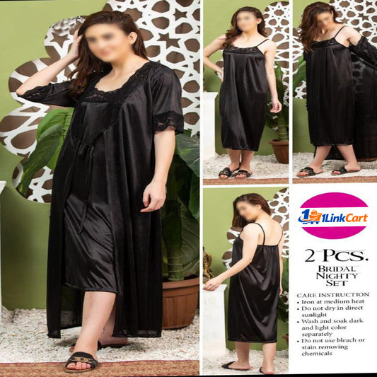 Women's 2 Piece Silk Jersey Nightwear Set Red Color Made in Pakistan