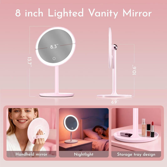 Adjustable 90-degree vanity mirror with bright daylight LED lights