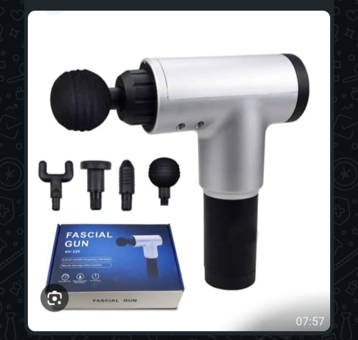 KH-320 Massage Gun Box Packaging showing Main Unit and Accessory Massage Heads