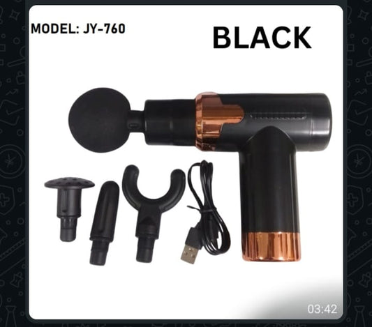 Mini Portable Fascial Gun in Black and Rose Gold with 4 Professional Massage Heads