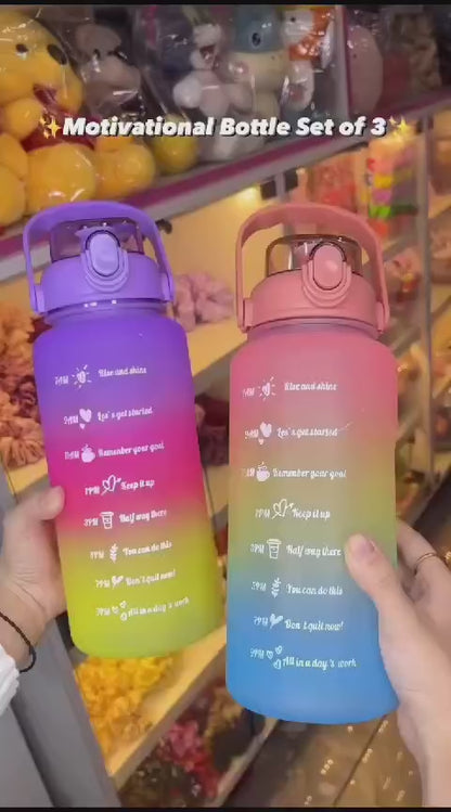 Motivational Gradient Water Bottle with Time Marker - 2L Leak-Proof Sports Jug with Straw pack of 3