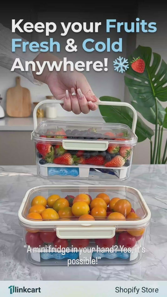 Portable Acrylic Crisper Box with Ice Packs & Divider Plate | Fresh & Chilled Food Storage Organizer