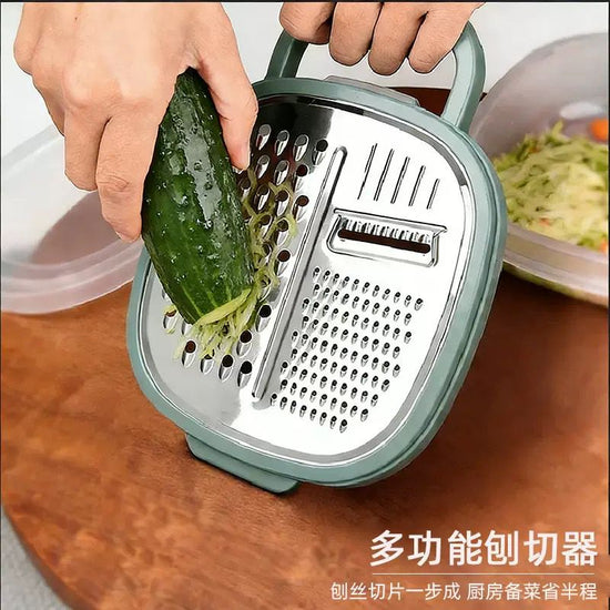 4-in-1 Multi-Function Vegetable Grater with 4 Interchangeable Stainless Steel Blades and Storage Bowl