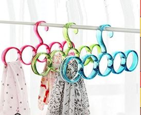 Wardrobe organizer for belts, hijabs, and scarves with 5-ring design.