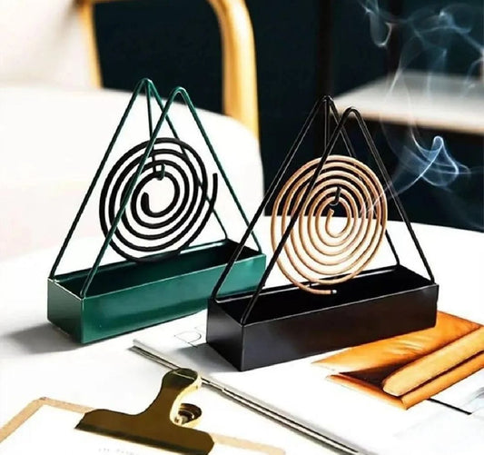 Modern triangle metal mosquito coil holder in dark green and black