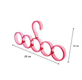 5-ring colorful plastic scarf and tie hanger for closet organization.