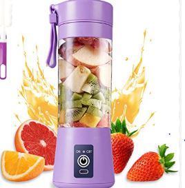 Purple portable USB rechargeable juicer blender with fresh fruit