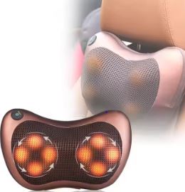 Diagram of multi-use massage pillow being used on arms, feet, and waist.