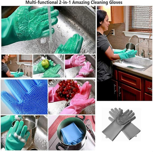 Protective Silicone Scrubbing Gloves for Sensitive Hands - Multi-Color Cleaning Gear